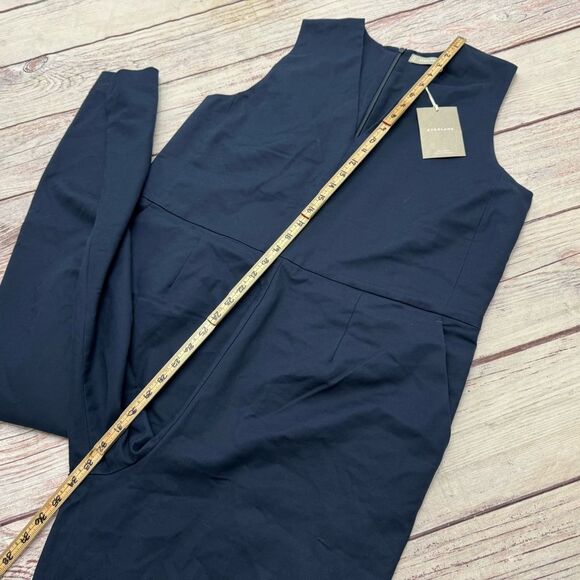 Everlane The Structured Cotton Jumpsuit V-Neck Navy Blue Women's Size 16 NEW - Picture 5 of 10